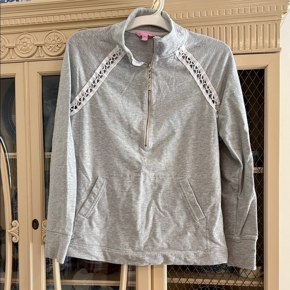 Lilly Pulitzer Grey Half-Zip Pullover with Lace Detail